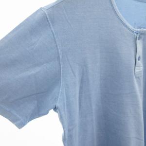 Papas 美品 Tシャツ 半袖 カットソー プリント ヘンリーネック 48 M 青 ブルー /OU GY18