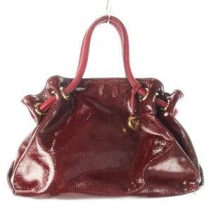 ハンドバッグ エナメルレザー 革 ロゴチャーム ゴールド金具 赤 レッド ワイン /CK13 GY18