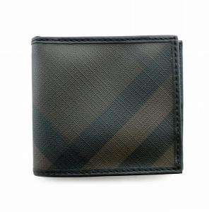 二つ折り財布 チェック柄 PVC ダークブラウン ブラウン