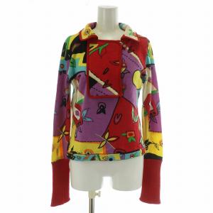 ニット セーター ウール 長袖 襟付き プルオーバー 花柄 ロゴ 総柄 40 M マルチカラー /XZ