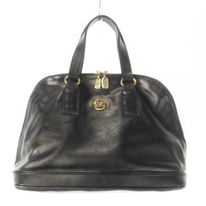 ハンドバッグ レザー 革 ラウンドファスナー ロゴプレート ゴールド金具 黒 ブラック /CK7 GY18