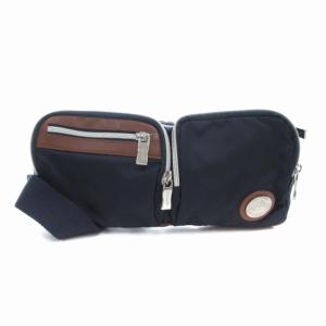 ウエストバッグ ポーチ ナイロン レザー切替 ロゴ 紺 ネイビー 茶 ブラウン /FT
