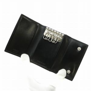 PRADA キーケース 三つ折り レザー 6連 ロゴ シルバー金具 黒 ブラック /XZ GY11