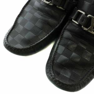 LOUIS VUITTON ホッケンハイム ドライビングシューズ ローファー レザー ラウンドトゥ チェック柄 ロゴ シルバー金具
