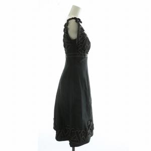 TADASHI SHOJI コレクション Collection ワンピース ノースリーブ ひざ丈 グログランリボン 0 S 黒 ブラック