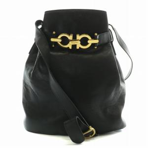 ショルダーバッグ レザー ガンチーニ ロゴ ゴールド金具 黒 ブラック /XZ GY11