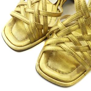 PRADA サンダル レザー スクエアトゥ ウェッジソール ストラップ 36 23cm ゴールド色 /XZ GY40