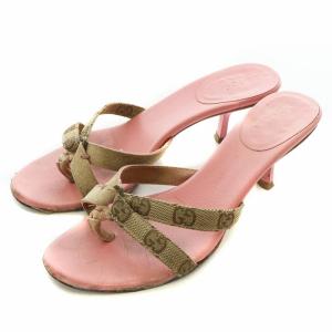 ミュール サンダル トング レザー キャンバス オープントゥ ローヒール GG柄 36.5 23.5cm