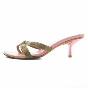 GUCCI ミュール サンダル トング レザー キャンバス オープントゥ ローヒール GG柄 36.5 23.5cm