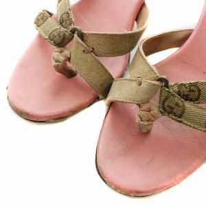 GUCCI ミュール サンダル トング レザー キャンバス オープントゥ ローヒール GG柄 36.5 23.5cm