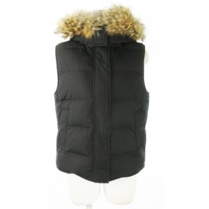 ダウンベスト ジップアップ フーディー コヨーテファー 毛皮 40 L 黒 ブラック /AO14 GY11