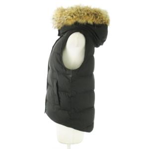 theory luxe ダウンベスト ジップアップ フーディー コヨーテファー 毛皮 40 L 黒 ブラック /AO14 GY11