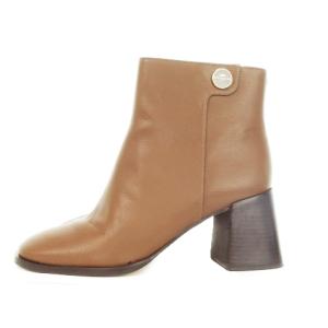 ショートブーツ レザー ハイヒール ラウンドトゥ 24cm 茶 ブラウン CT606 /AH1 GY17