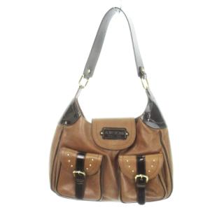 ワンショルダーバッグ レザー エナメル スタッズ ロゴ 茶 ブラウン /MN24 GY11