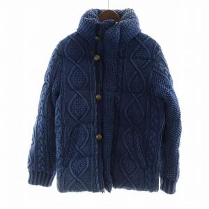 インディゴ染め ケーブル編み ニット ダウン ジャケット L ブルー