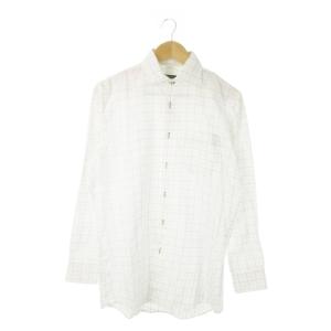 シャツ ワイシャツ Yシャツ レギュラー 長袖 チェック ステッチ 40 L 白 ホワイト /AO17