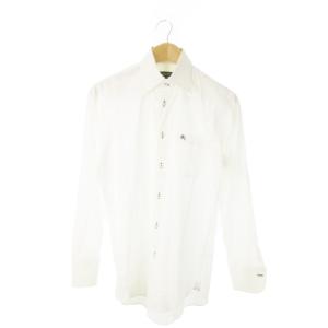 シャツ ワイシャツ Yシャツ レギュラー 長袖 ストライプ ロゴ刺繍 39 M 白 ホワイト /AO16