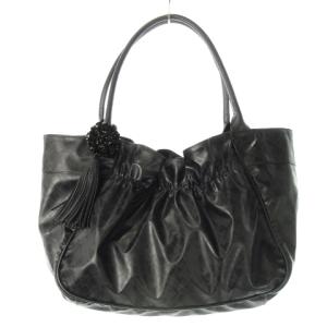 ハンドバッグ ソフティ レザー 革 コサージュ付き タッセル付き ロゴ 総柄 黒 ブラック /CK20