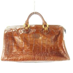 ボストンバッグ レザー 革 クロコ型押し ロゴ 茶 ブラウン /CK10 GY18