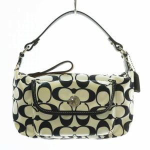 ハンドバッグ ポーチ ナイロン レザー シグネチャー 総柄 黒 ブラック 白 ホワイト /XZ GY18