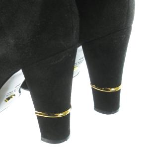 Sergio Rossi ロングブーツ ハイヒール アーモンドトゥ スエードレザー 革 ワンポイント ゴールド金具 37 24cm