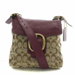 ショルダーバッグ キャンバス レザー シグネチャー 総柄 ロゴ 茶色 ブラウン 紫 パープル F12392