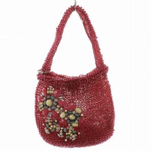 ハンドバッグ ワイヤーバッグ ビーズ ビジュー ラインストーン フラワーモチーフ リング メタリック ピンク