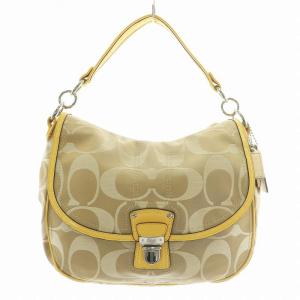 ハンドバッグ ショルダー 2WAY キャンバス レザー シグネチャー 総柄 マグネット ベージュ 黄色