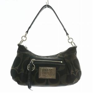 ポピー POPPY ハンドバッグ ワンショルダー キャンバス レザー シグネチャー 総柄 ロゴ 黒 ブラック