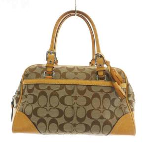 ハンドバッグ キャンバス レザー シグネチャー 総柄 茶色 ブラウン 8K05 /XZ GY18