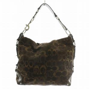 COACH オプティック シグネチャー カーリー トートバッグ ワンショルダー キャンバス レザー 総柄 茶色 ブラウン