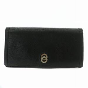 長財布 二つ折り レザー ロゴ シルバー金具 黒 ブラック /XZ GY18