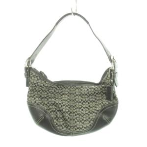 ハンドバッグ ミニ 肩掛けショルダー キャンバス レザー シグネチャー 総柄 グレー 黒 ブラック 6351