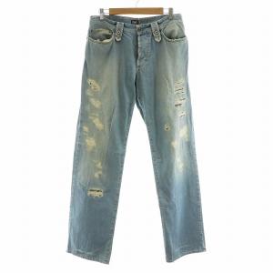 デニム ジーンズ ダメージ加工 リペア加工 ロゴ刺繍 33 47 L 青 ブルー /MW GY18
