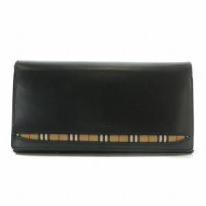 長財布 二つ折り レザー ノバチェック ロゴ 黒 ブラック /XZ GY18