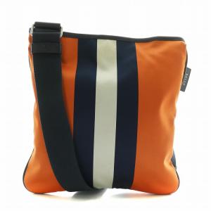 ショルダーバッグ サコッシュ ナイロン レザー ストライプ ロゴ オレンジ 紺 ネイビー /XZ GY18
