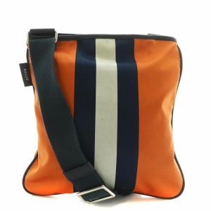 BALLY ショルダーバッグ サコッシュ ナイロン レザー ストライプ ロゴ オレンジ 紺 ネイビー /XZ GY18