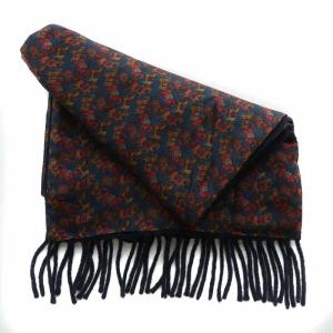 Salvatore Ferragamo マフラー ストール 絹 シルク カシミア 馬 ホース 総柄 フリンジ マルチカラー 紺 ネイビー /XZ