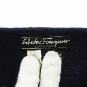 Salvatore Ferragamo マフラー ストール 絹 シルク カシミア 馬 ホース 総柄 フリンジ マルチカラー 紺 ネイビー /XZ
