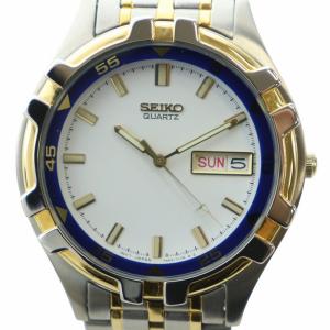 腕時計 ウォッチ クォーツ 白文字盤 カレンダー付き ロゴ ゴールド色 シルバー色 7N43-7091