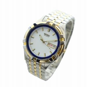 SEIKO 腕時計 ウォッチ クォーツ 白文字盤 カレンダー付き ロゴ ゴールド色 シルバー色 7N43-7091