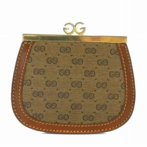 GUCCI 小銭入れ コインケース PVC レザー がま口 GG柄 総柄 ゴールド金具 茶色 ブラウン 03・030・7057