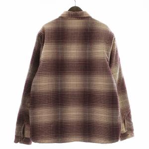 STUSSY 中綿ジャケット ブルゾン アウター ステンカラー オンブレチェック 総柄 ジップアップ XL バーガンディ