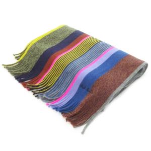 マフラー ニット フリンジ リブ インターシャ マルチストライプ ロゴ刺繍 マルチカラー /MN8 GY18