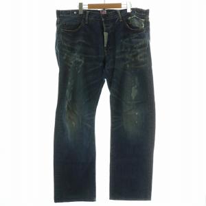 デニムパンツ ジーンズ ストレート ペイント加工 USED加工 ダメージ加工 ボタンフライ インディゴ