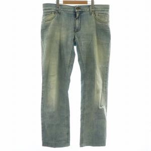 デニムパンツ ジーンズ ストレート ダメージ加工 USED加工 ジップフライ ロゴプレート 大きいサイズ