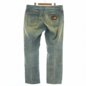 DOLCE&GABBANA デニムパンツ ジーンズ ストレート ダメージ加工 USED加工 ジップフライ ロゴプレート 大きいサイズ