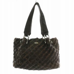 ハンドバッグ ワンショルダー ハラコ グリッターレザー 編み込み ロゴ シルバー金具 茶色 ブラウン /XZ