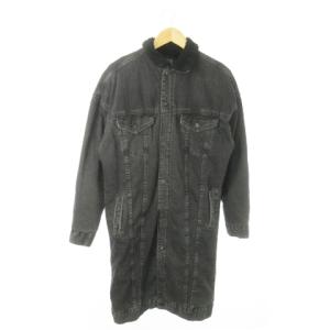 ランチコート ロング丈 デニム 裏ボア USED加工 オーバーサイズ M 黒 ブラック /AO11 GY18