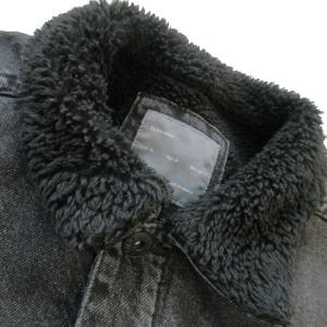 ZARA MAN ランチコート ロング丈 デニム 裏ボア USED加工 オーバーサイズ M 黒 ブラック /AO11 GY18